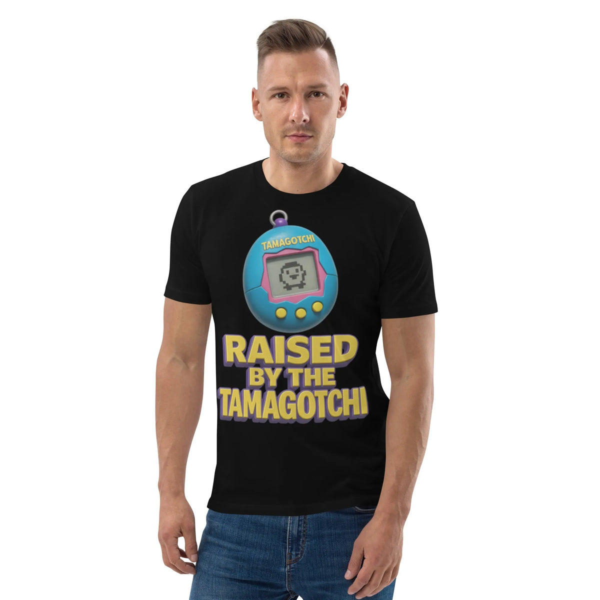 Organic Cotton T‑shirt – Raised By The Tamagotchi Cotton Tee - Sustainable Organic Design | Detailed Alternative View