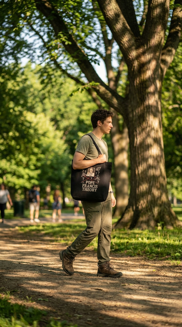 Organic Cotton Tote - Pope Francis Theory - Eco-Hiker in Boston Common - 90s Retro Sustainable