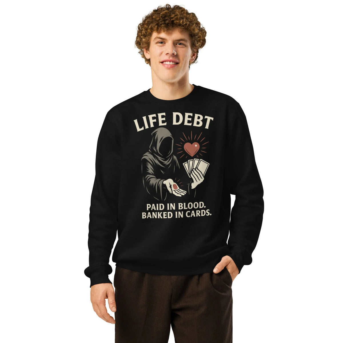 Life Debt Organic Gamer Sweatshirt - Sustainable Organic Design | Primary Mockup Front View