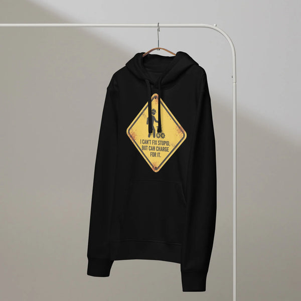 "I Can't Fix Stupid" Mechanic Hoodie | Verified Organic Cotton Workwear - Sustainable Organic Design | Detailed Alternative View