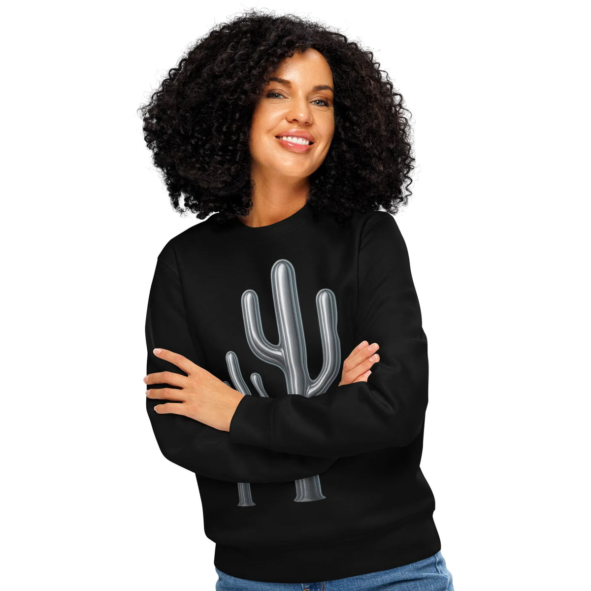 Organic Chrome Saguaro Crewneck | Modern Western Collection - Sustainable Organic Design | Detailed Alternative View