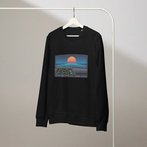 Synthwave Dashboard Organic Sweatshirt - 80s Retrowave Style - Sustainable Organic Design | Detailed Alternative View