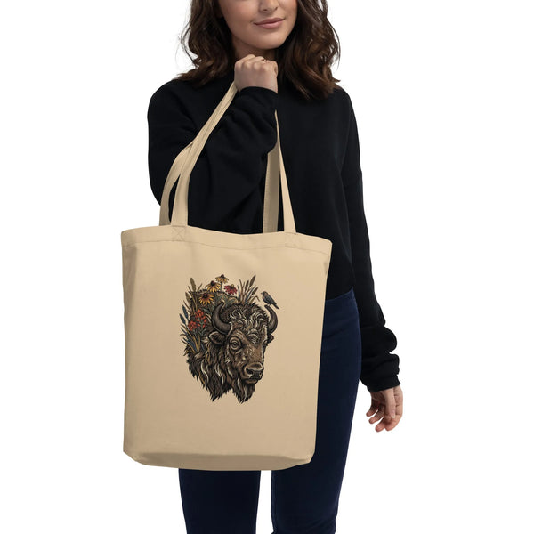 Bison & Wildflower Organic Tote Bag | Architect-Designed for Creative Life - Sustainable Organic Design | Detailed Alternative View