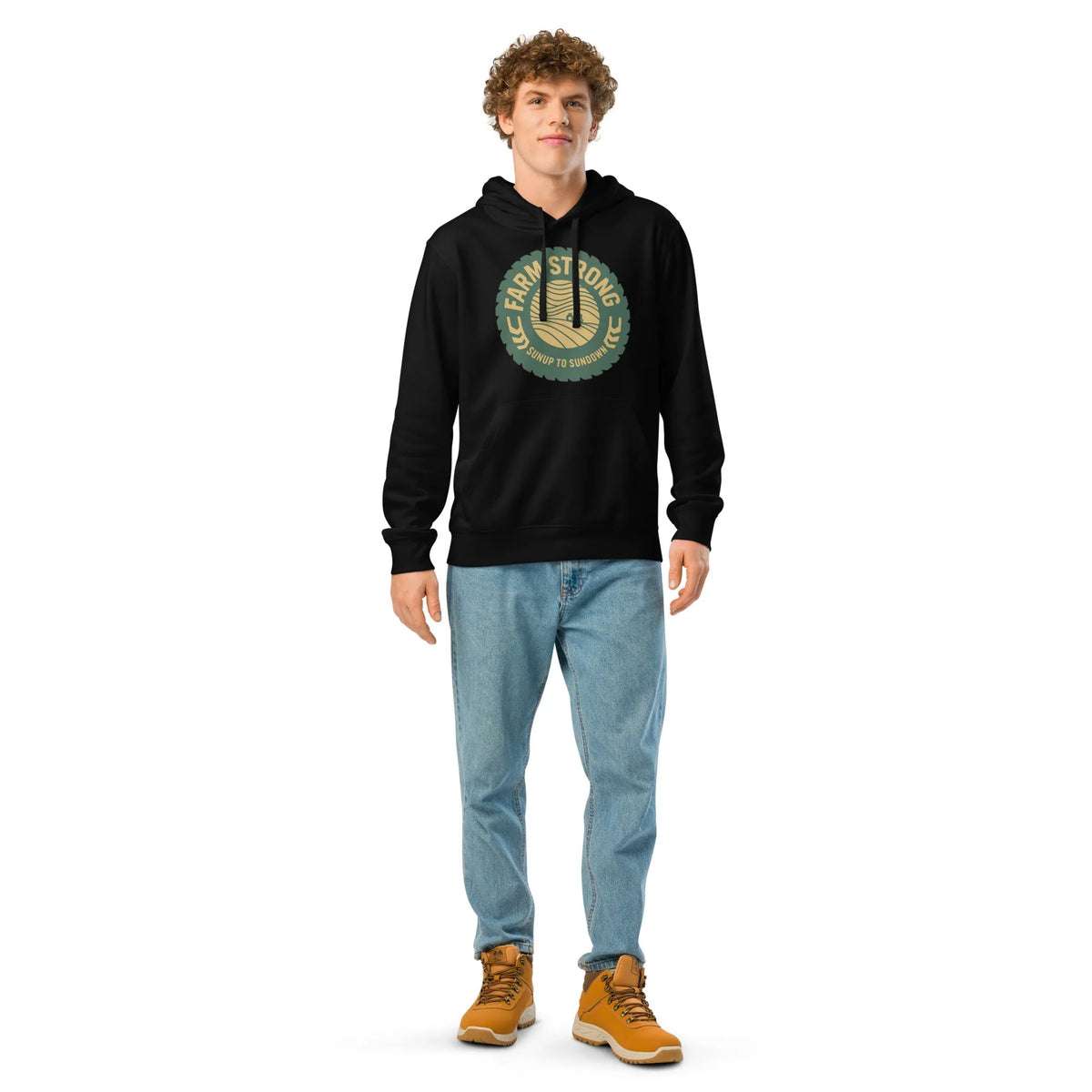 Farm Strong Organic Hoodie | GOTS Certified Western Wear - Sustainable Organic Design | Detailed Alternative View