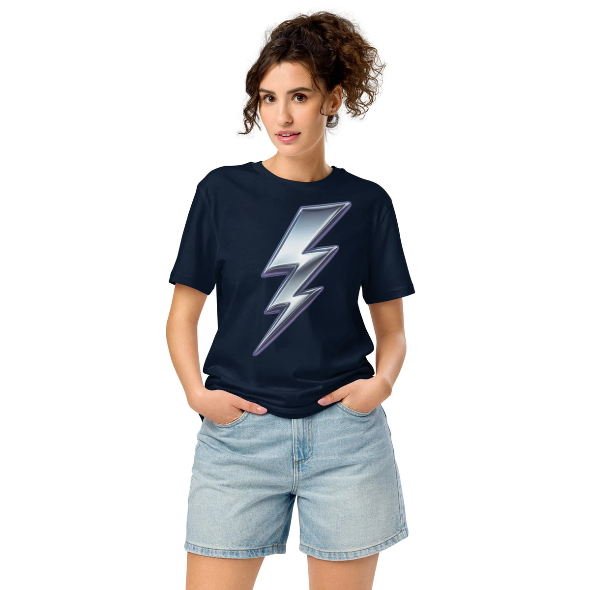 Chrome Lightning Bolt Organic Tee - Sustainable Organic Design | Primary Mockup Front View