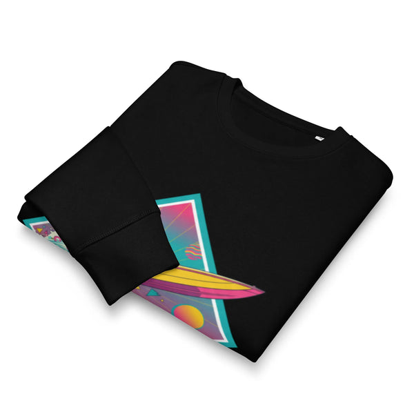 Retro Speedboat Organic Sweatshirt | 80s Synthwave & Vaporwave - Sustainable Organic Design | Detailed Alternative View