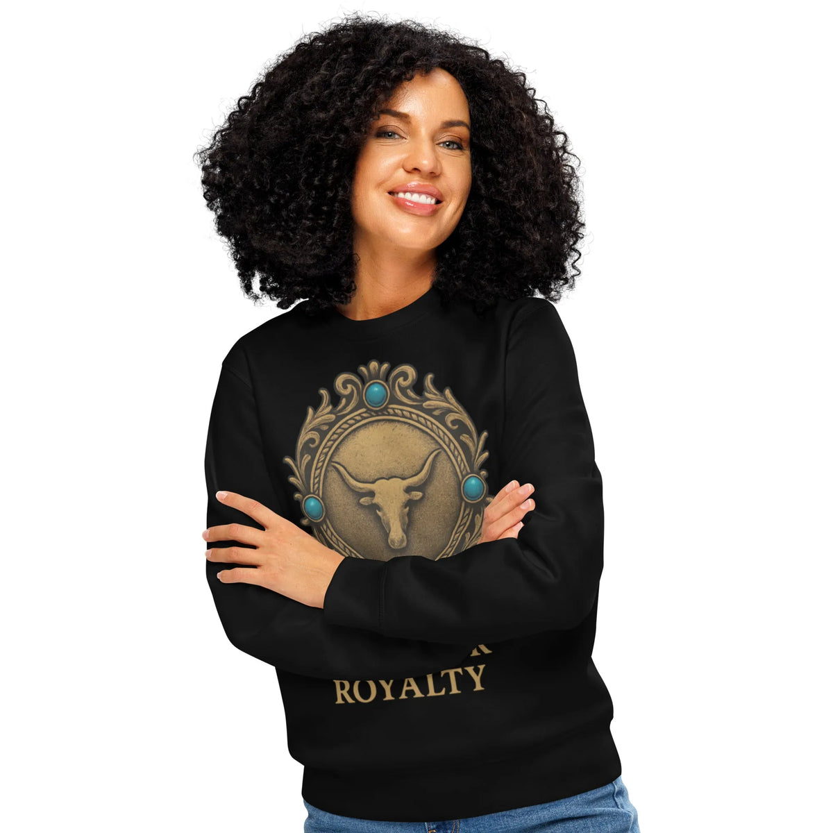 Frontier Royalty Organic Sweatshirt | Vintage Longhorn Western Crew - Sustainable Organic Design | Primary Mockup Front View