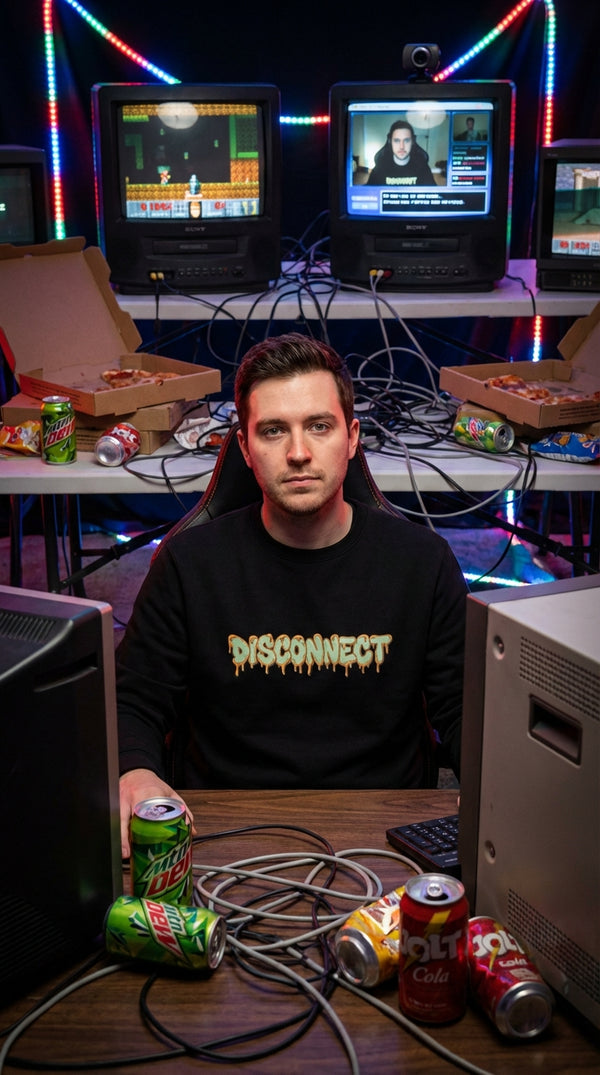 Disconnect Y2K Slime Graphic Organic Cotton Sweatshirt - Male Streamer in 90s LAN Party - 90s Grunge Revival