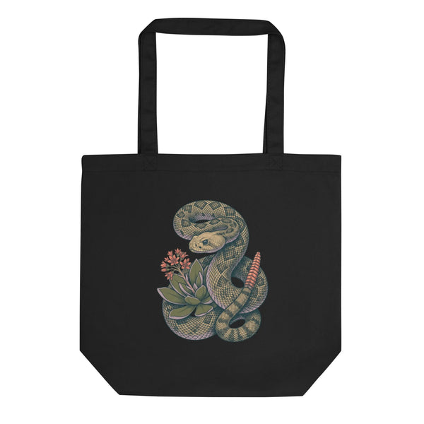 Sonoran Desert Tote | Sustainable Rattlesnake & Succulent Design - Sustainable Organic Design | Primary Flat-lay Front View
