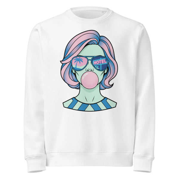 Vaporwave Bubblegum Organic Sweatshirt - Retro Y2K Graphic Crewneck - Sustainable Organic Design | Primary Mockup Front View