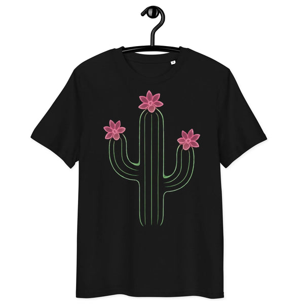 Neon Cactus Bloom Organic T-Shirt | Cowboy Renaissance Edition - Sustainable Organic Design | Detailed Alternative View