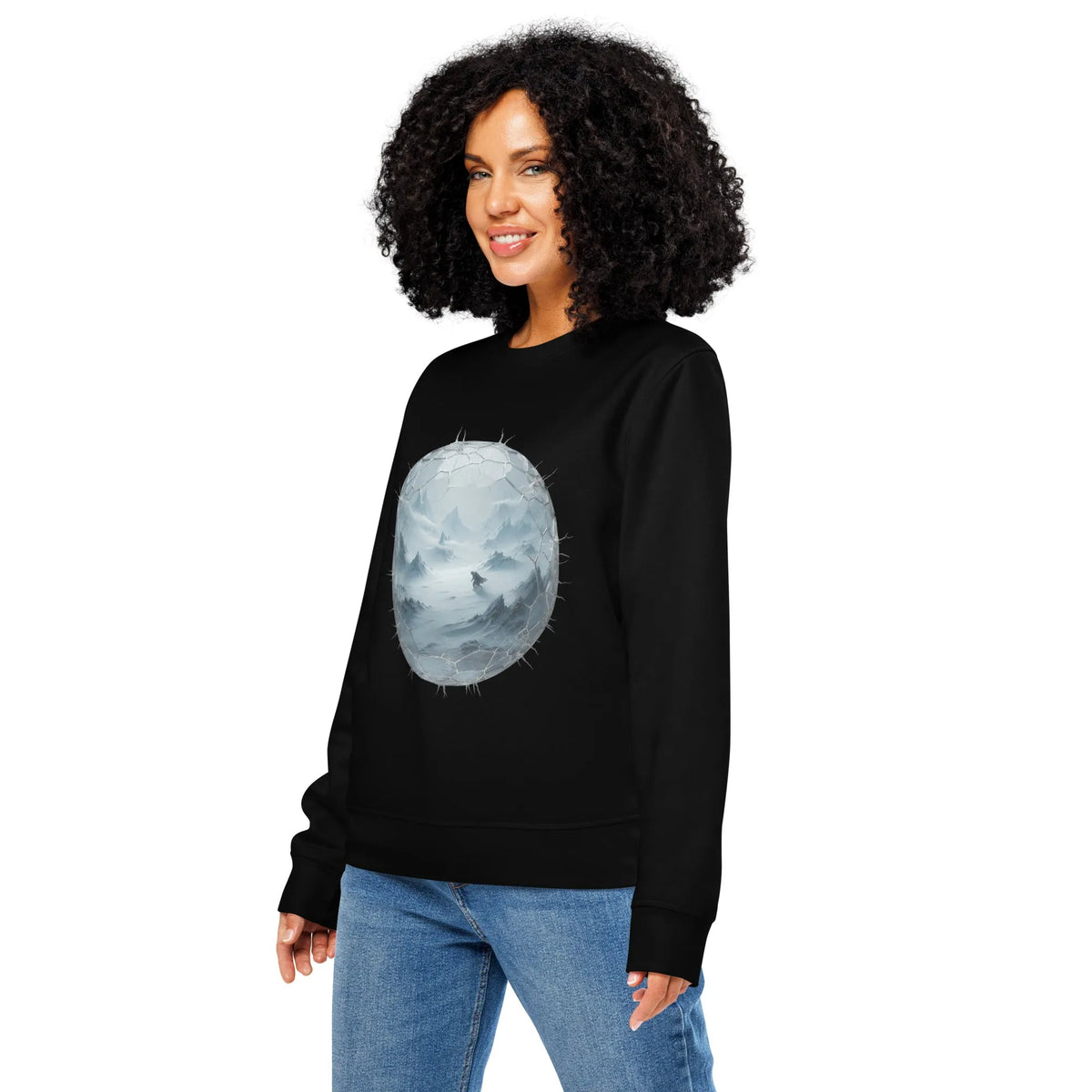 Frozen Stasis Orb Organic Gamer Sweatshirt | Sustainable Streetwear - Sustainable Organic Design | Primary Mockup Front View