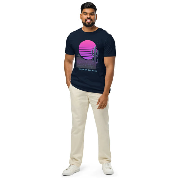 Neon on the Mesa Organic T-Shirt | Cowboy Renaissance - Sustainable Organic Design | Primary Flat-lay Front View
