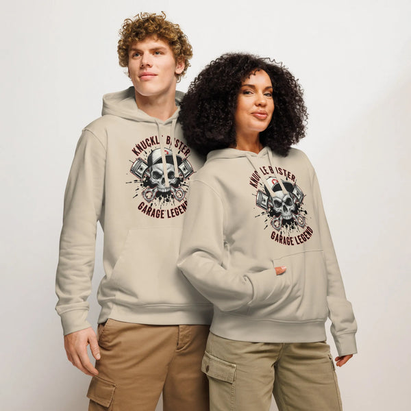 Knuckle Buster Legend Organic Hoodie | Sustainable Mechanic Streetwear - Sustainable Organic Design | Detailed Alternative View