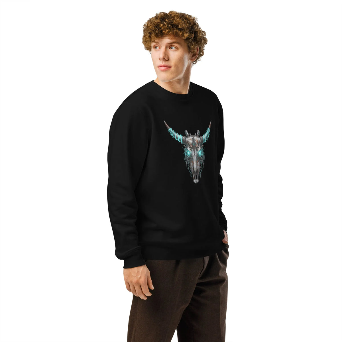 Cyber Bull Skull Organic Sweatshirt | Cowboy Renaissance - Sustainable Organic Design | Primary Mockup Front View