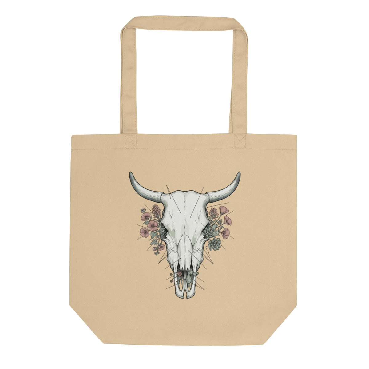 The Nomad Tote | Organic Cotton Bull Skull & Floral Design - Sustainable Organic Design | Primary Flat-lay Front View