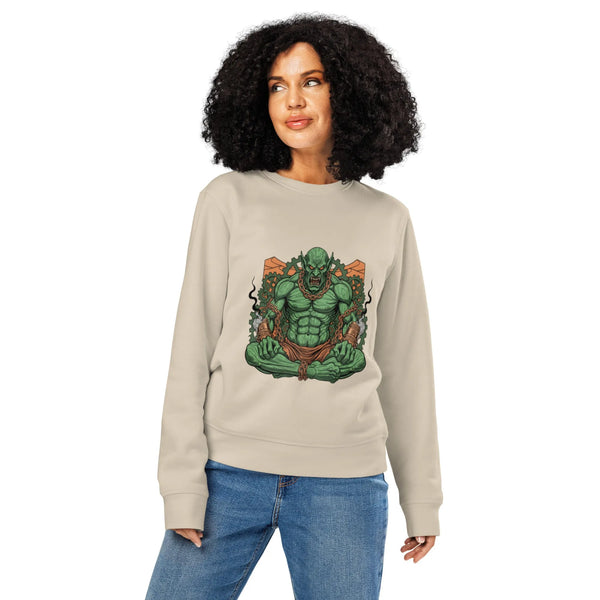 Industrial Orc Boss Organic Sweatshirt | Steampunk Gamer Gear - Sustainable Organic Design | Primary Mockup Front View