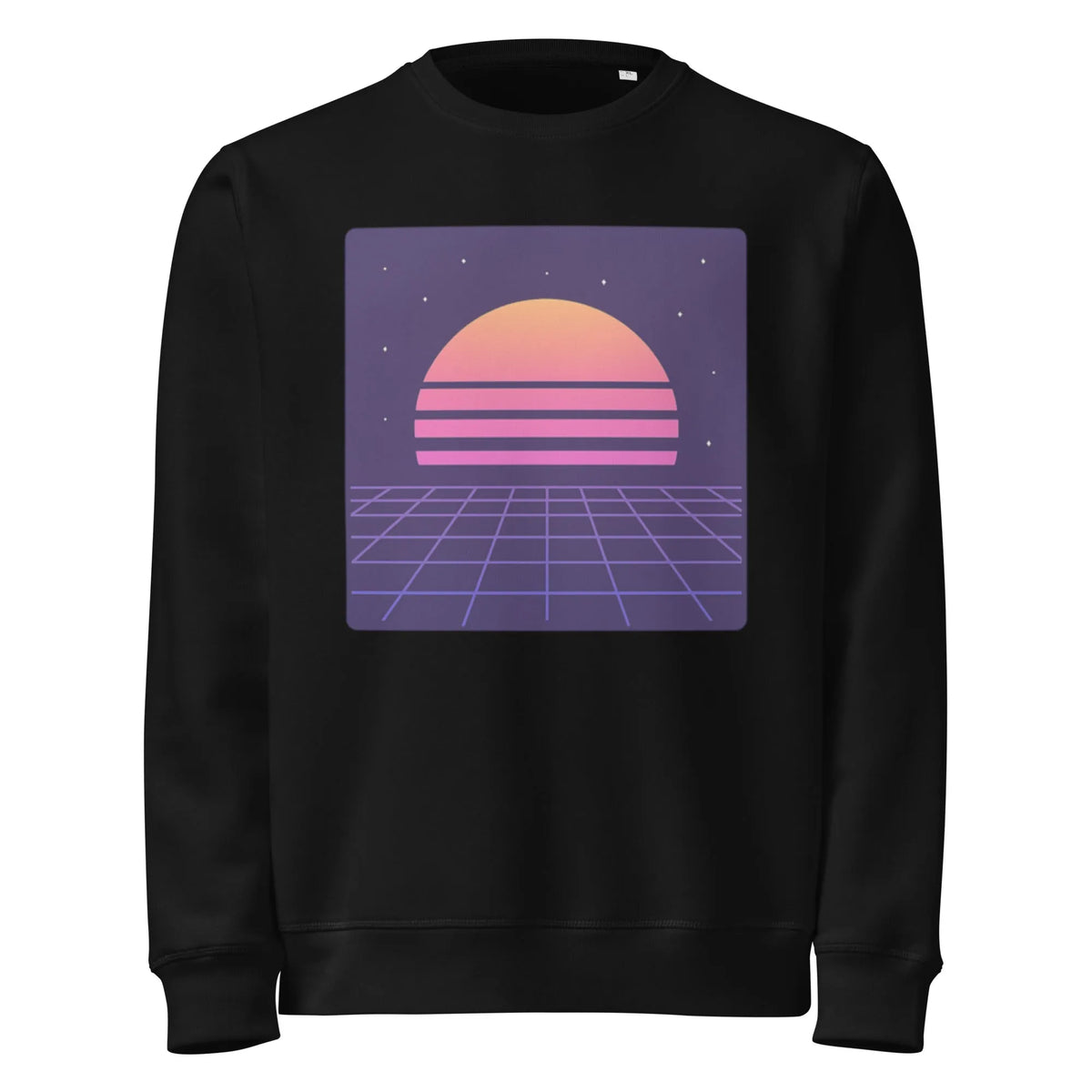 Retro Sunset Grid Sweatshirt – Vaporwave Nostalgia in Soft Cotton - Sustainable Organic Design | Detailed Alternative View