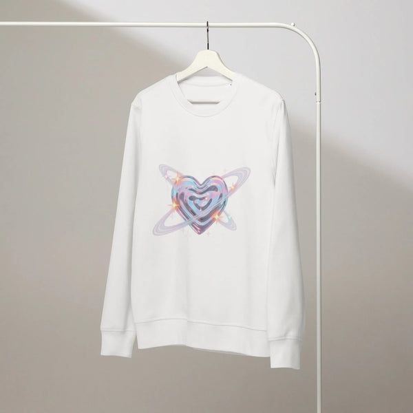 Y2K Chrome Heart Organic Sweatshirt | Sustainable Retro Graphic Crewneck - Sustainable Organic Design | Detailed Alternative View