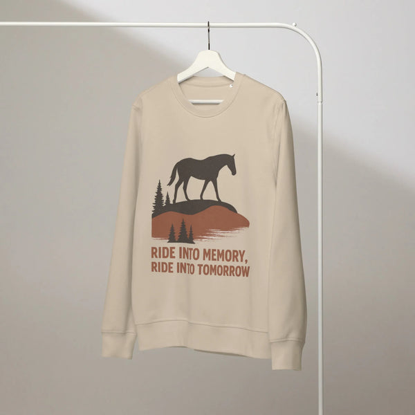 Ride Into Memory | Organic Western Crewneck - Sustainable Organic Design | Detailed Alternative View