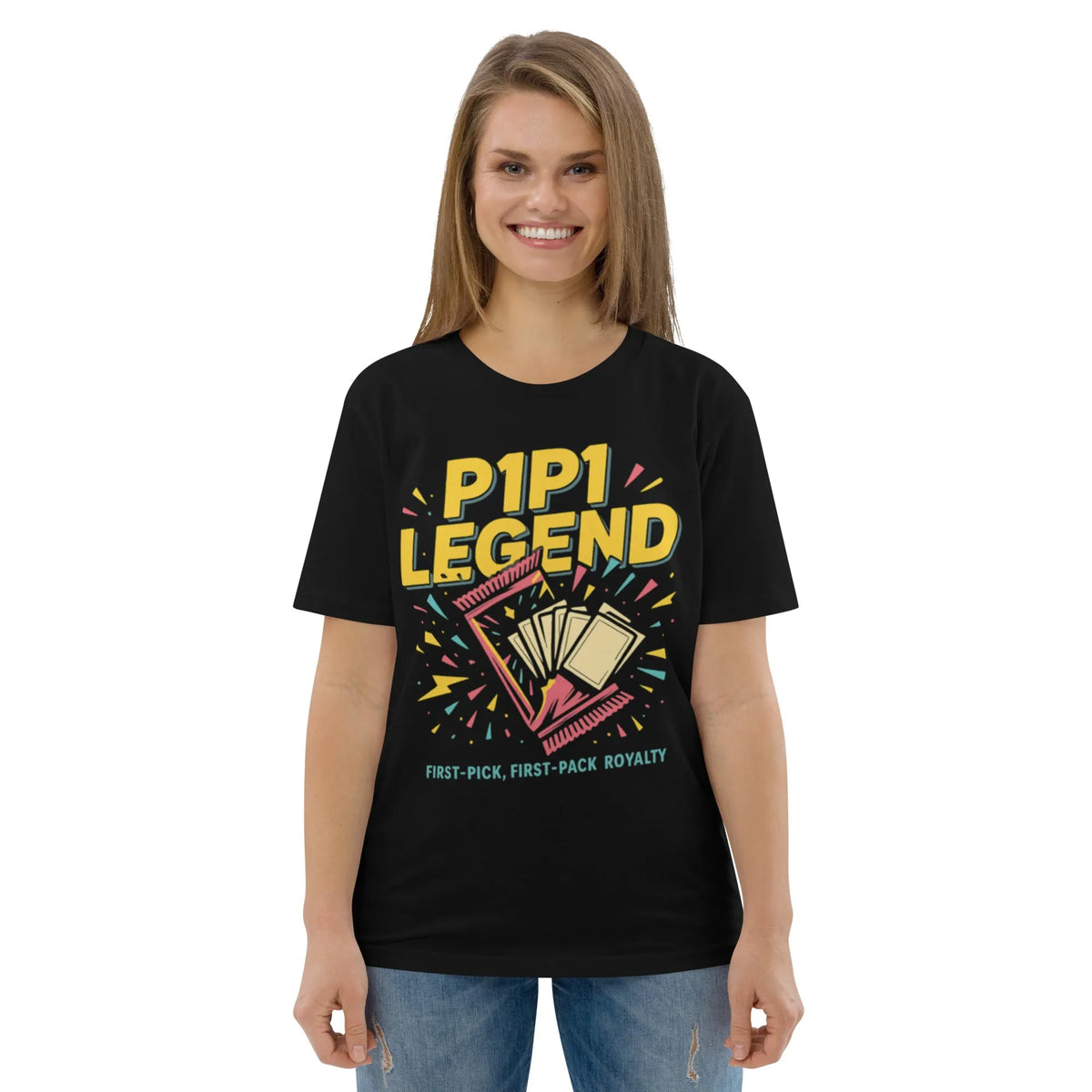 P1 P1 Legend Organic Cotton T-Shirt | Sustainable Gamer Streetwear - Sustainable Organic Design | Primary Mockup Front View