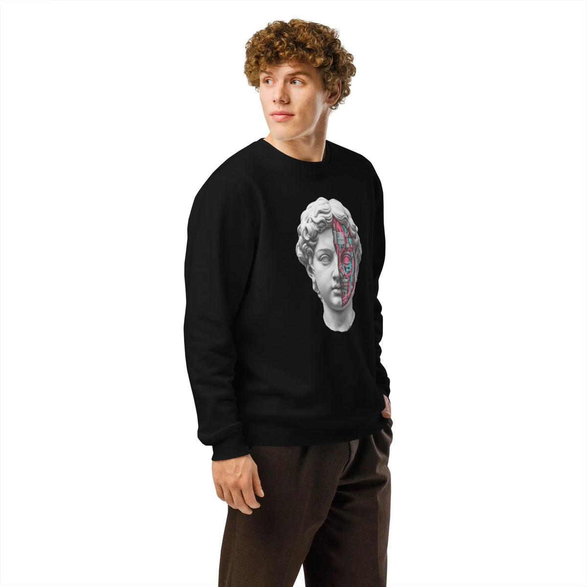 Cyberpunk Marble Bust Organic Sweatshirt | Sustainable Vaporwave Streetwear - Sustainable Organic Design | Primary Mockup Front View