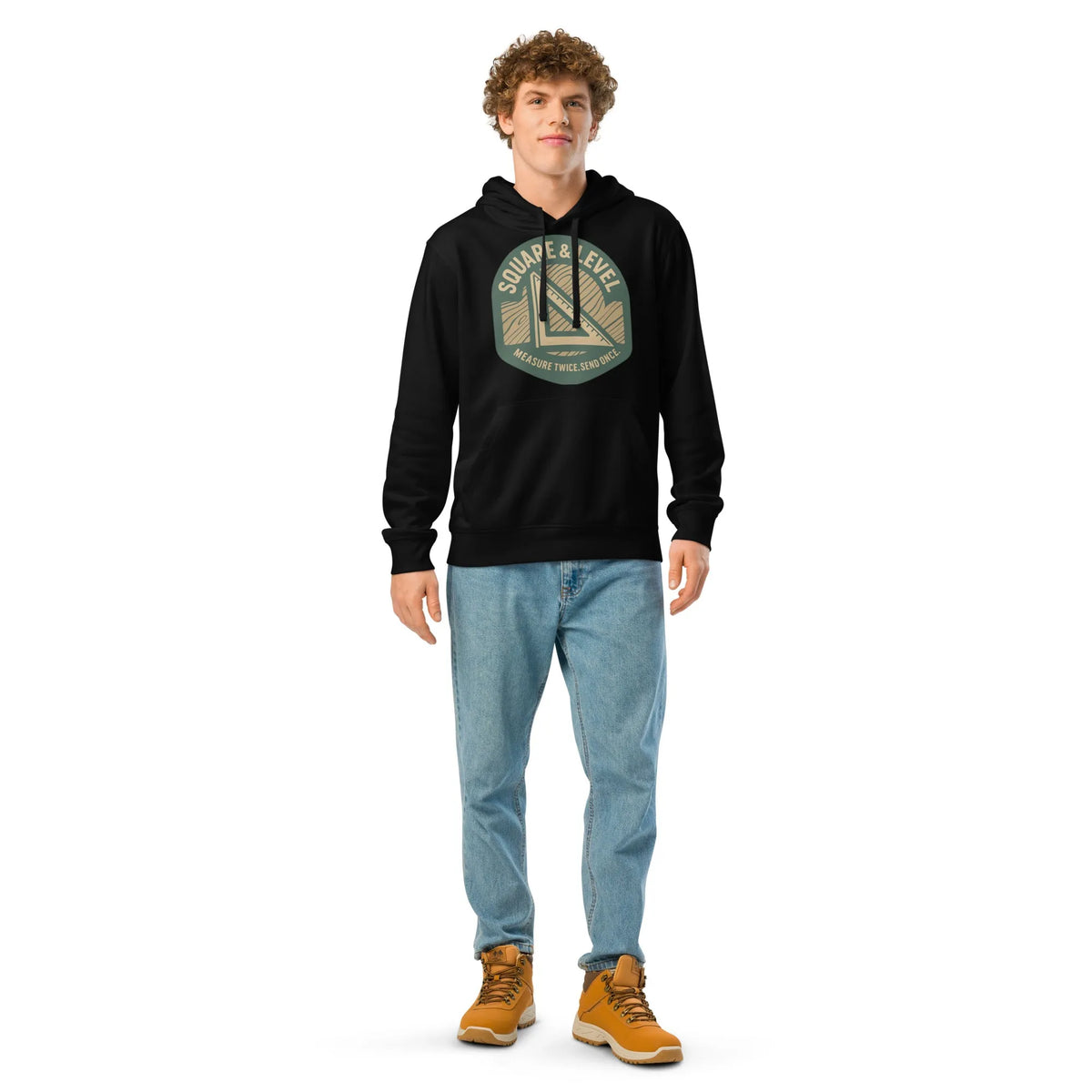 Square & Level Organic Hoodie – Blue-Collar Pride Collection - Sustainable Organic Design | Detailed Alternative View