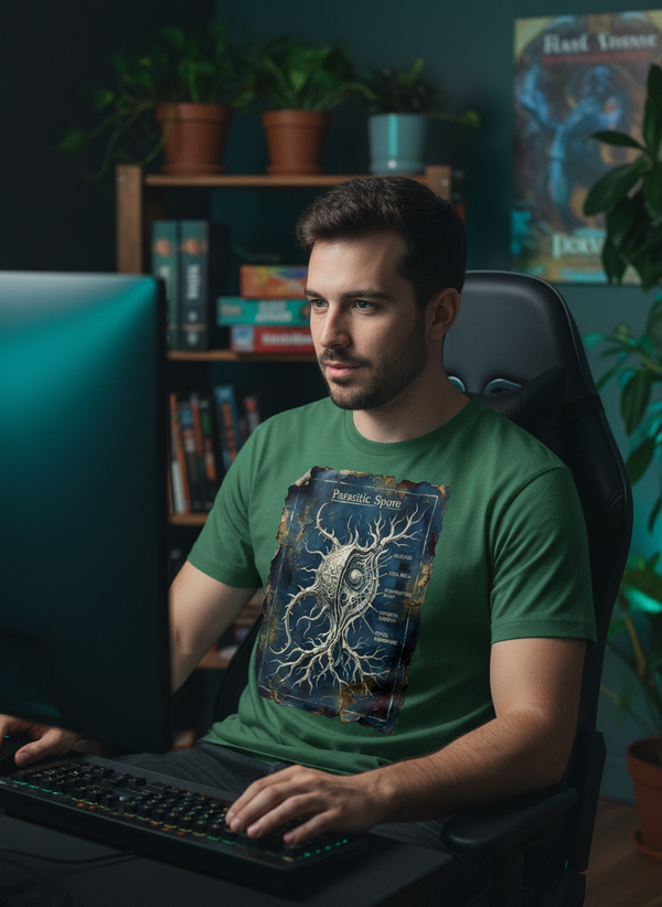 Spore Diagram GOTS-certified organic cotton tee worn in a styled lifestyle shot, view 2