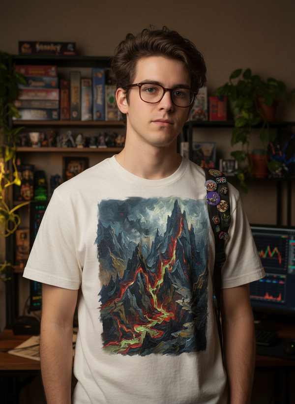 Rot Mountain GOTS-certified organic cotton tee worn by a model