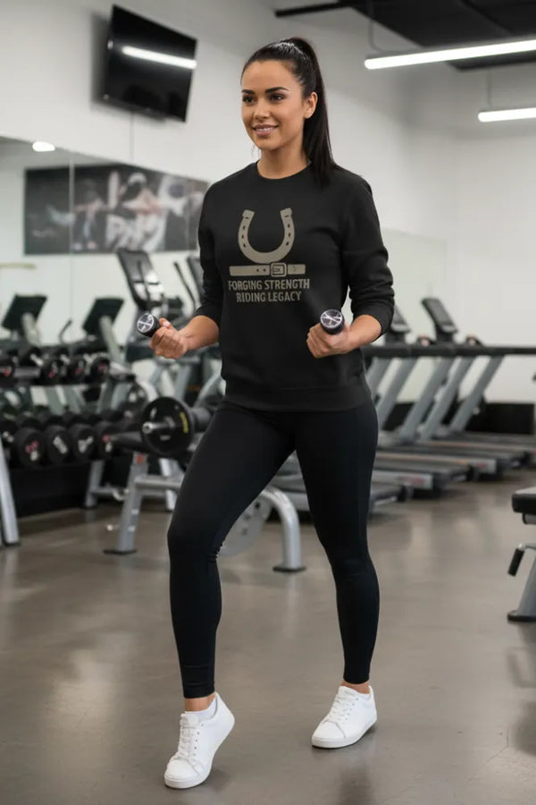 Woman exercising with dumbbells in a gym setting
