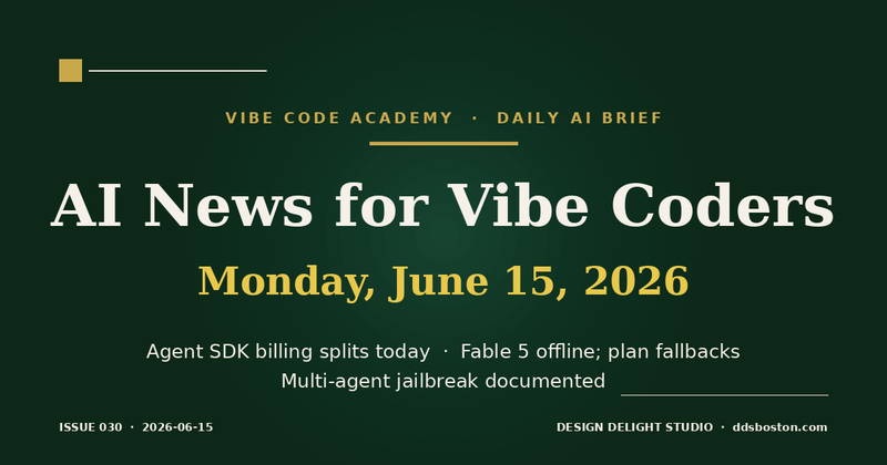 Vibe Code Academy daily AI news cover for June 15, 2026