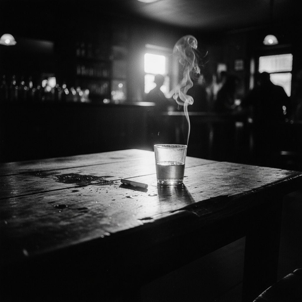 A moody, sun-drenched saloon interior representing the organic frontier