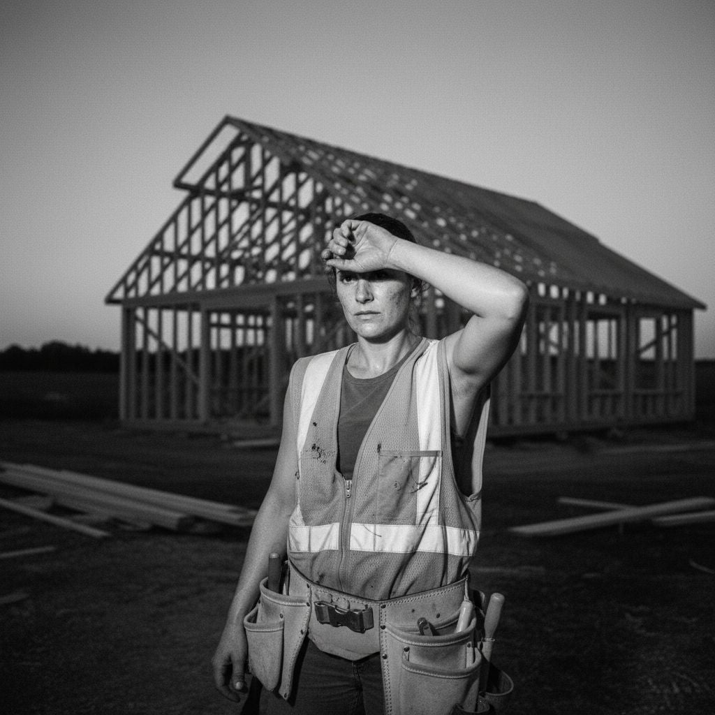 Professional builder wearing organic workwear on a job site