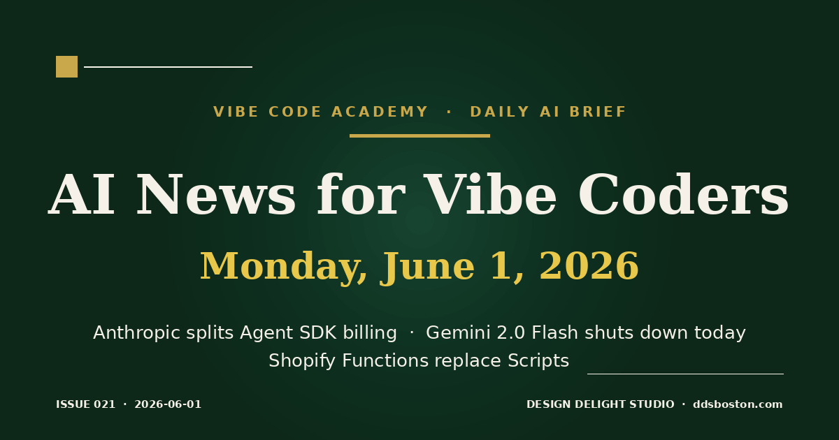 Vibe Code Academy daily AI news cover for June 1, 2026