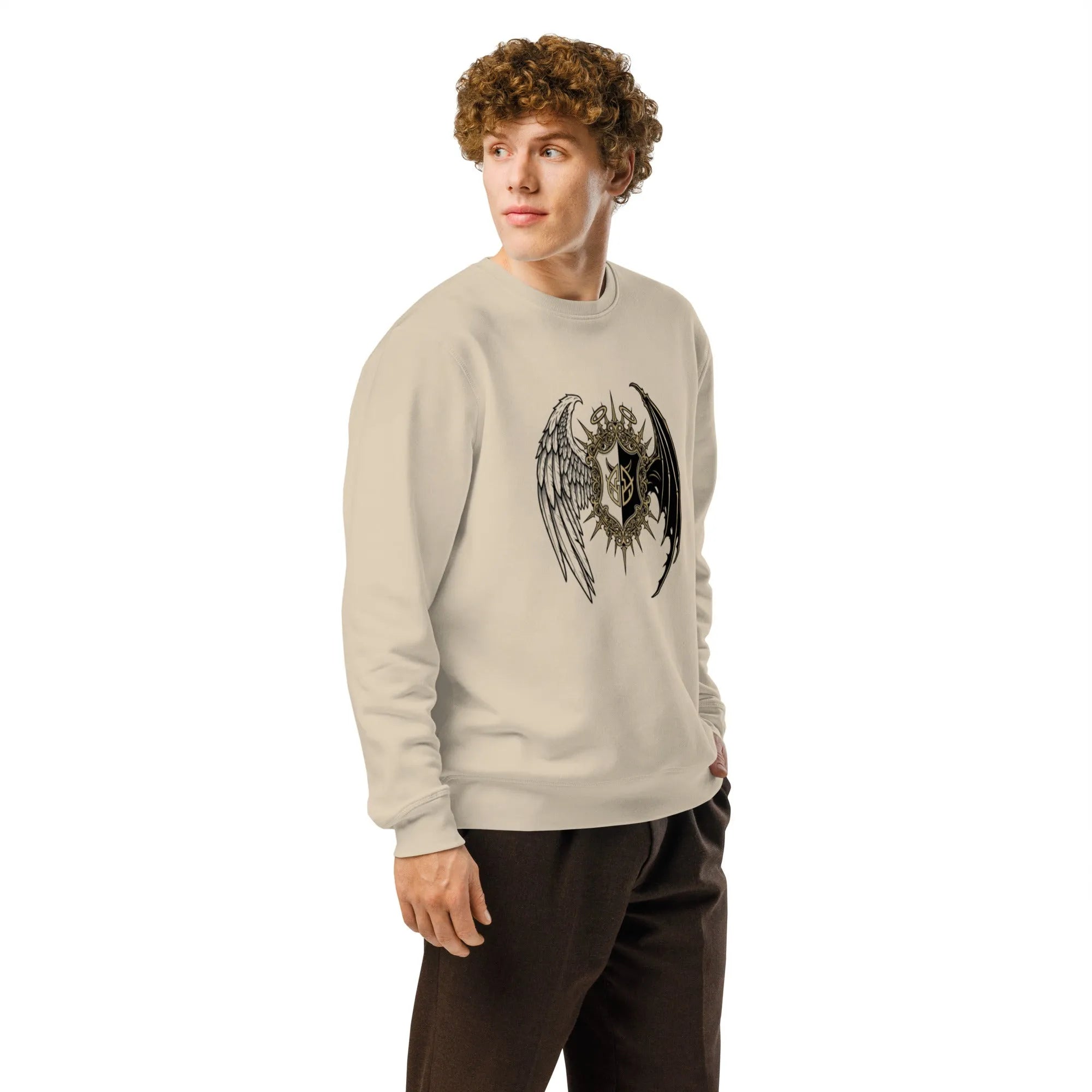 Close-up of a GOTS-certified organic cotton sweatshirt, a single loose thread catches the light.