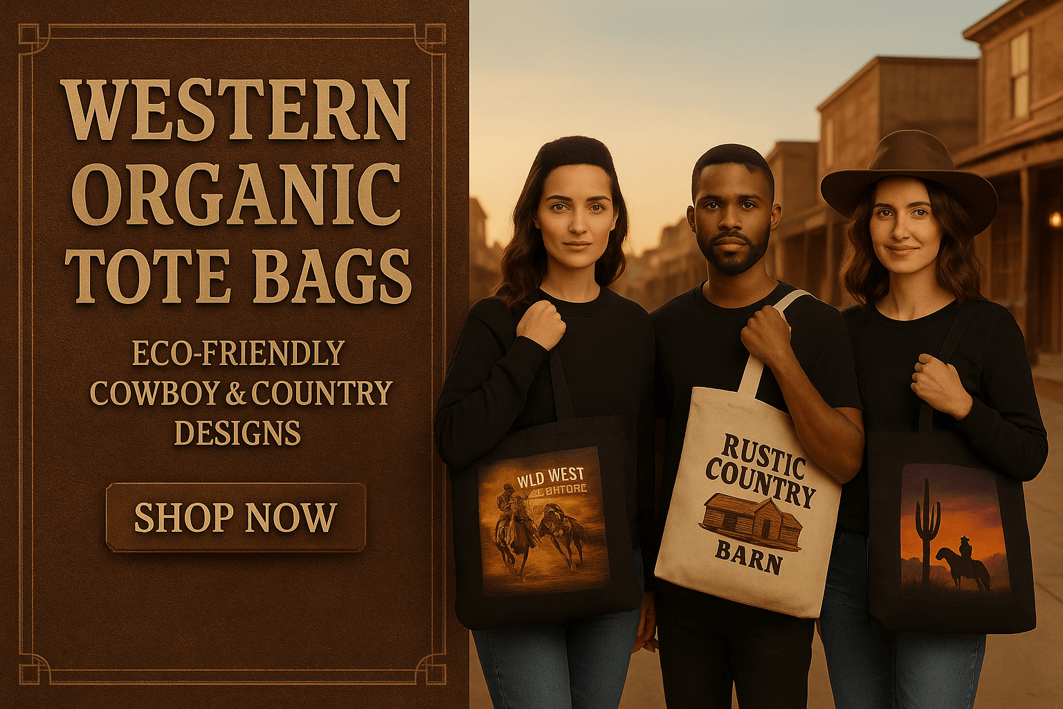 Western Organic Tote Bags | Eco-Friendly Cowboy &amp; Country Designs