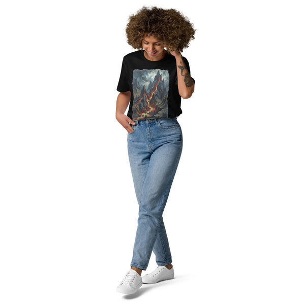 Rot Mountain Organic Cotton Tee | Sustainable Gaming Apparel - Sustainable Organic Design | Primary Mockup Front View