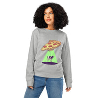 Pizza UFO Cow Abduction Organic Crewneck Sweatshirt - Sustainable Organic Design | Detailed Alternative View
