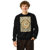 Golden Relic Organic Gamer Sweatshirt – Celestial Artifact Edition - Sustainable Organic Design | Primary Mockup Front View