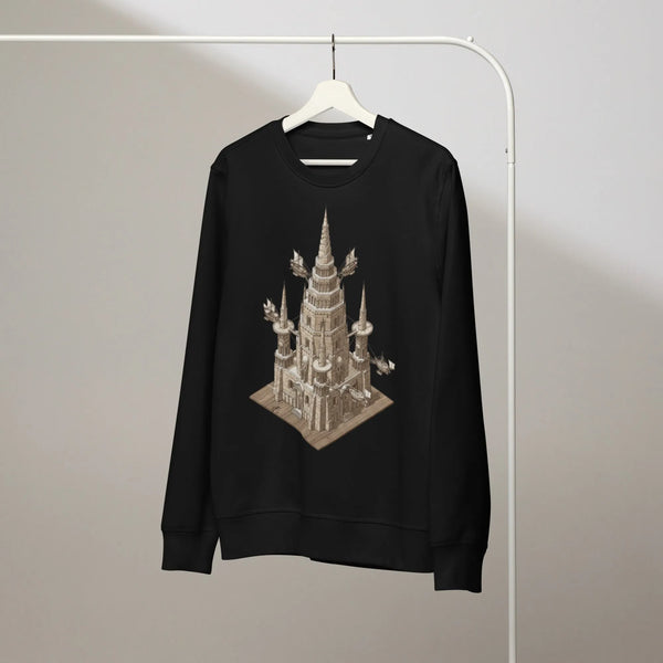 Sky Citadel Organic Gamer Sweatshirt | Strategy RPG & Fantasy Art - Sustainable Organic Design | Detailed Alternative View