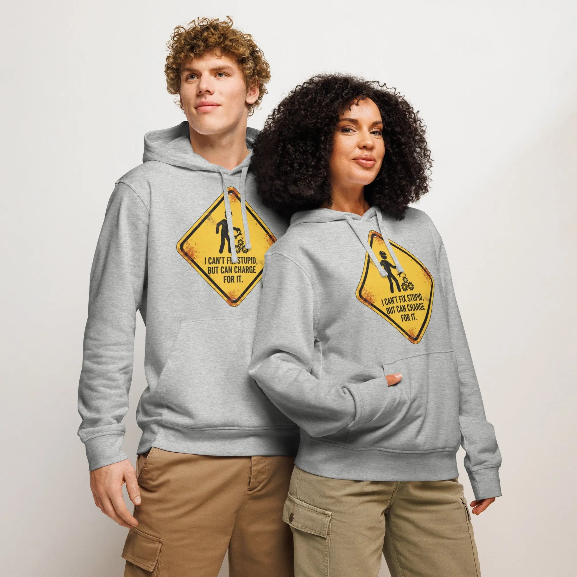 "I Can't Fix Stupid" Mechanic Hoodie | Verified Organic Cotton Workwear - Sustainable Organic Design | Primary Mockup Front View