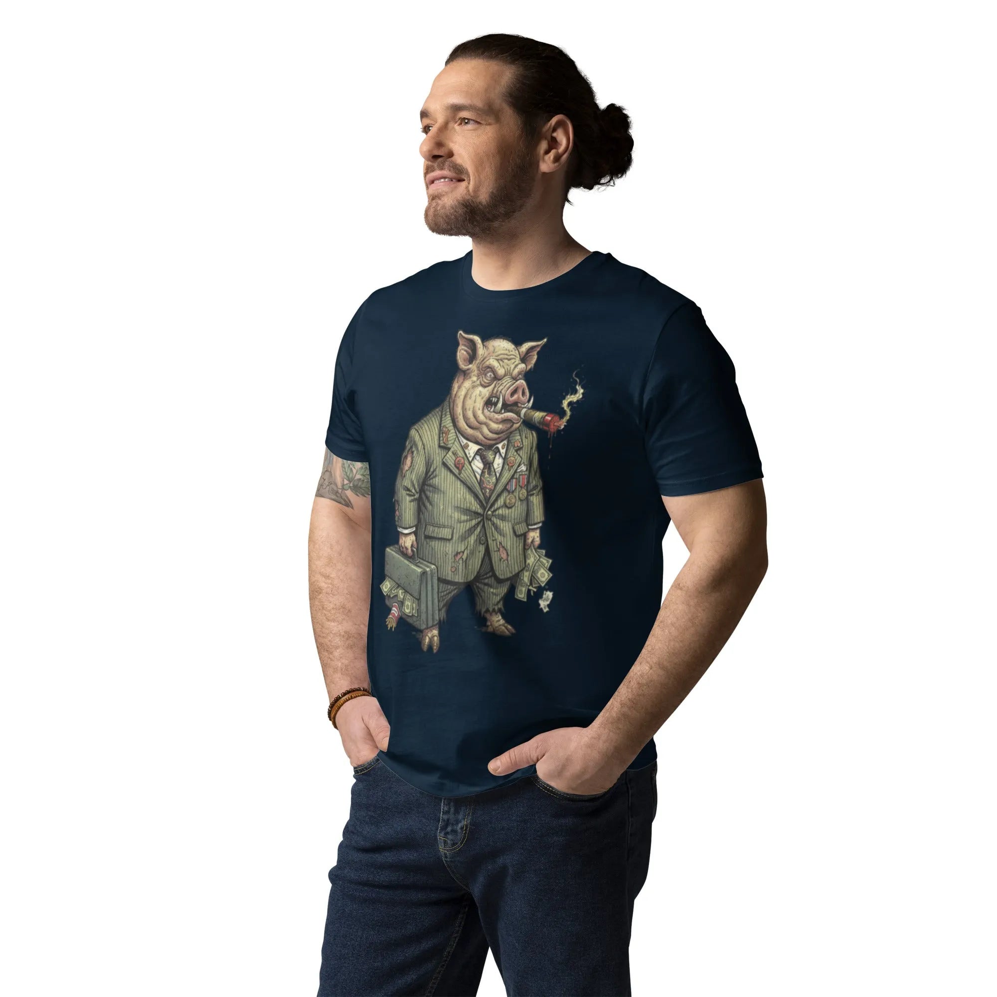 'The Pig Boss' Organic Cotton Graphic Tee | Sustainable Streetwear - Sustainable Organic Design | Detailed Alternative View