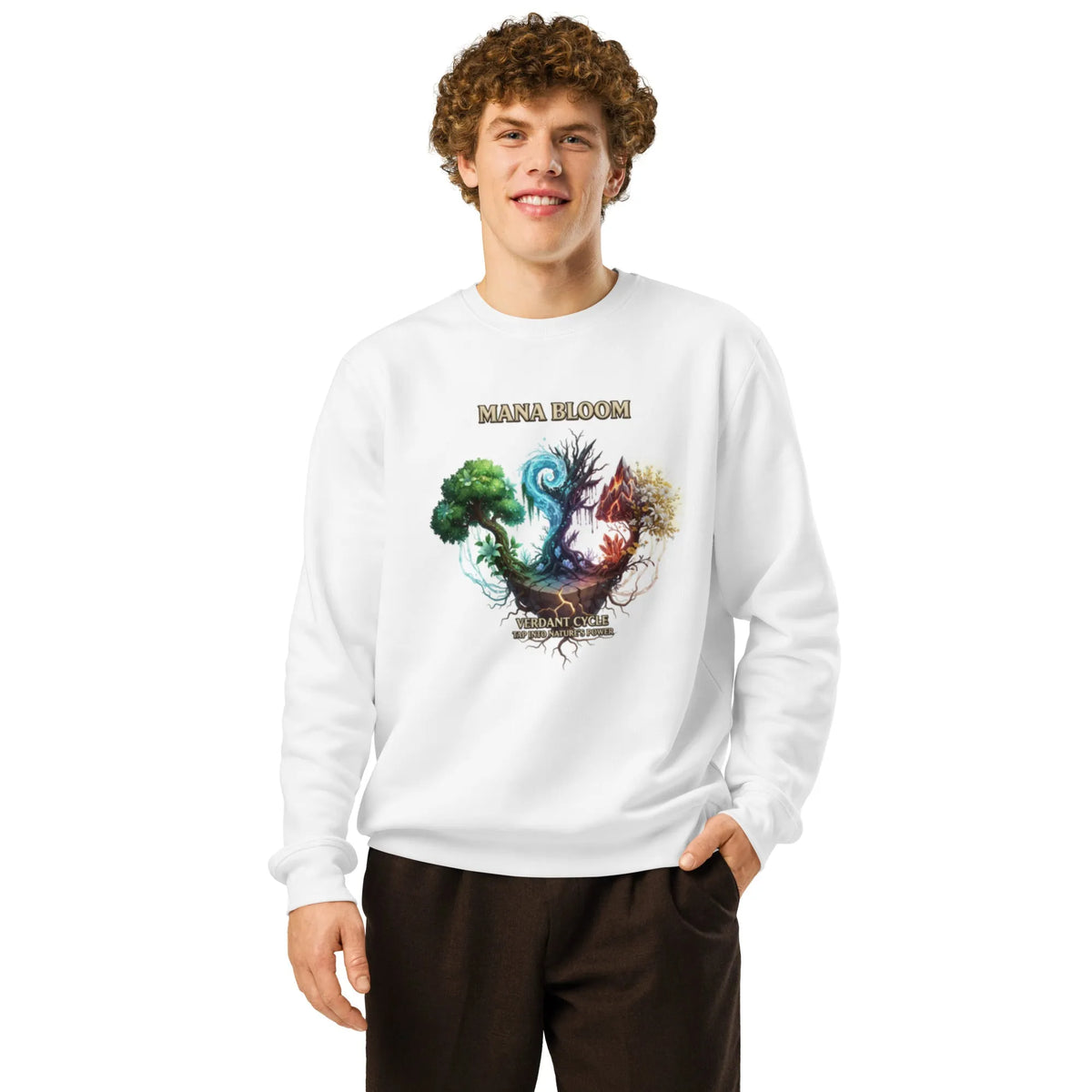 Mana Bloom Organic Sweatshirt - Verdant Cycle Sustainable Streetwear - Sustainable Organic Design | Primary Mockup Front View