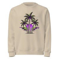 Neon Palms Organic Sweatshirt | Retro Vaporwave Aesthetic - Sustainable Organic Design | Detailed Alternative View