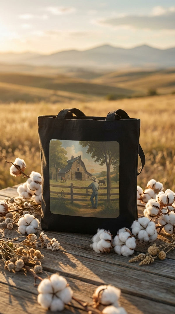 Rustic Country Barn Organic Cotton Tote Bag - GOTS Certification Hero in Open Range - Eco-Aesthetic Lifestyle