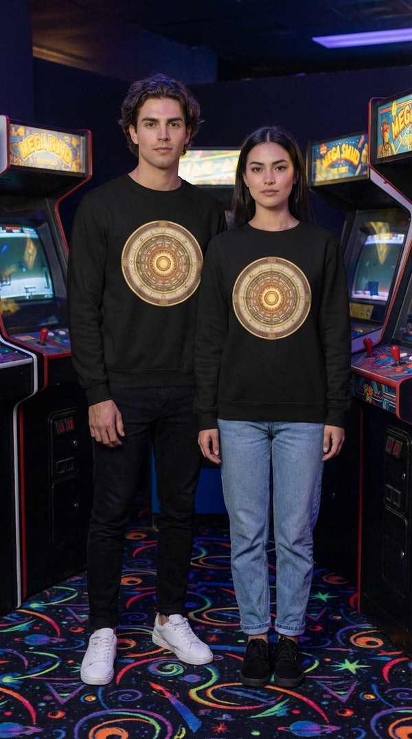 Celestial Sun Compass Organic Cotton Sweatshirt - Couple / Duo in Neon Arcade Alley - Legendary Pull