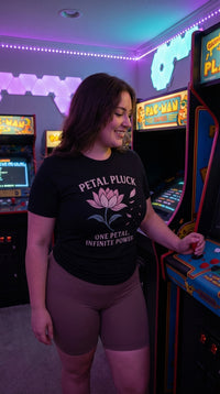Organic Cotton T-Shirt Unisex - Petal Pluck - Retro Plus Arcade in RGB Gaming Room - Untap & Upkeep Lifestyle