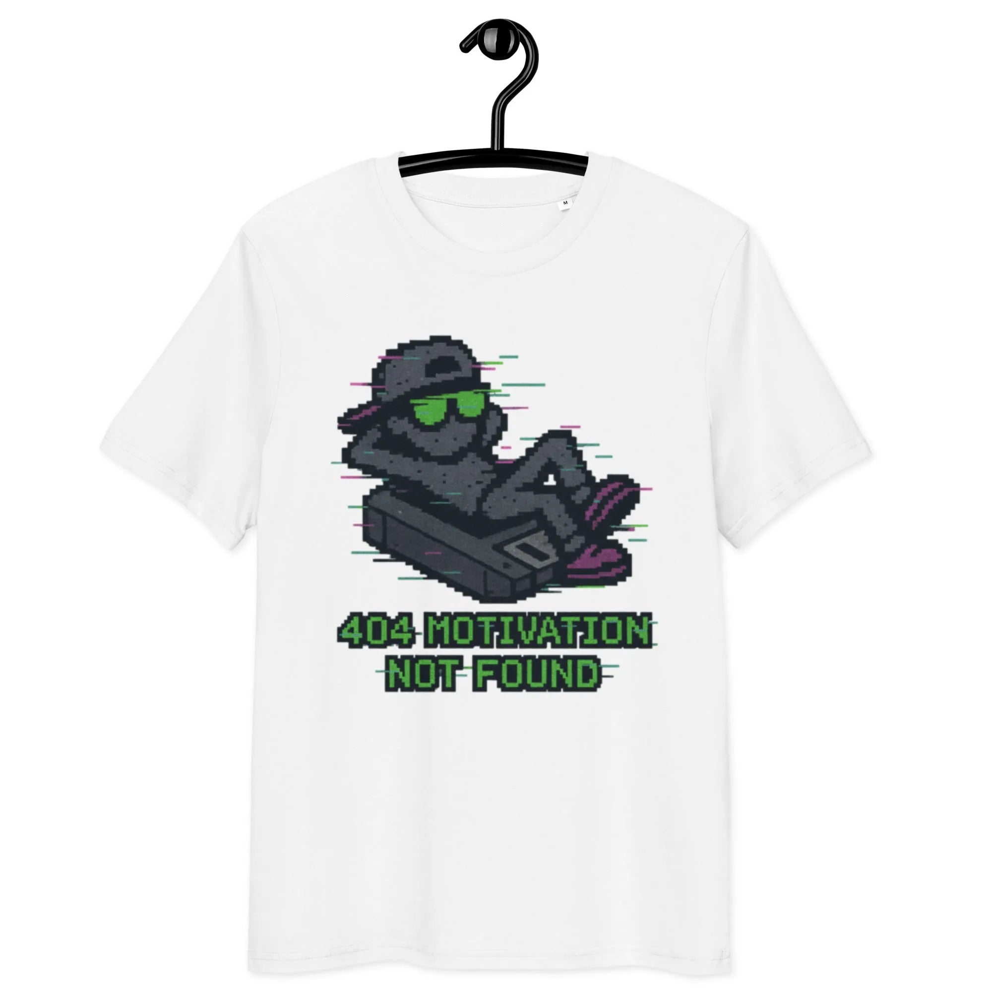 404 Motivation Not Found | Organic Gamer Glitch Tee - Sustainable Organic Design | Detailed Alternative View
