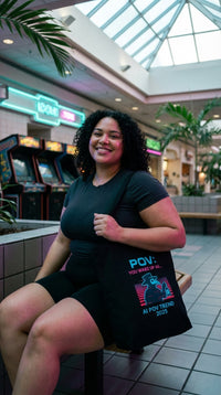Organic Cotton Tote VHS Retro Plague Doctor POV - Retro Plus Arcade in 90s Mall Food Court - Eco-Aesthetic Lifestyle