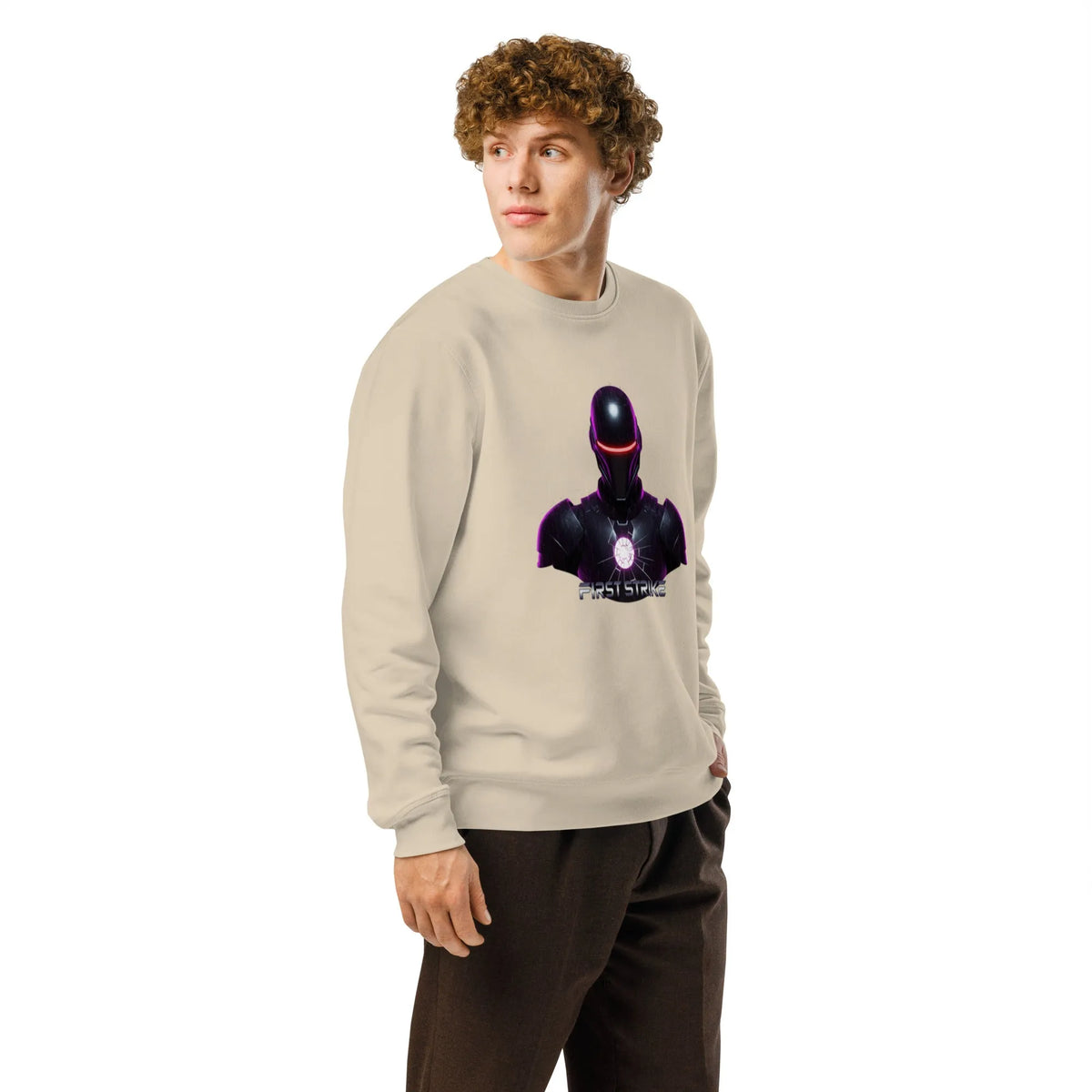 First Strike Cyberpunk Organic Sweatshirt | Sustainable Gamer Wear - Sustainable Organic Design | Primary Mockup Front View